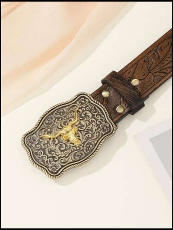 Vintage Western Leather Buckle Belt Retro Chic Cowgirl Style Accessory